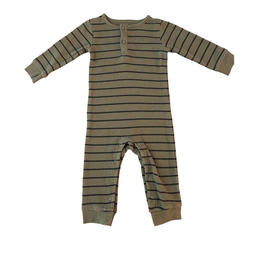 Carters Just One You Olive Green Striped Waffle Knit Union Suit 12M (0510)